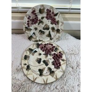 Set of 2 Oneida Veneta Hand Painted Beige Purple Grapes Salad Plates‎ 8.25